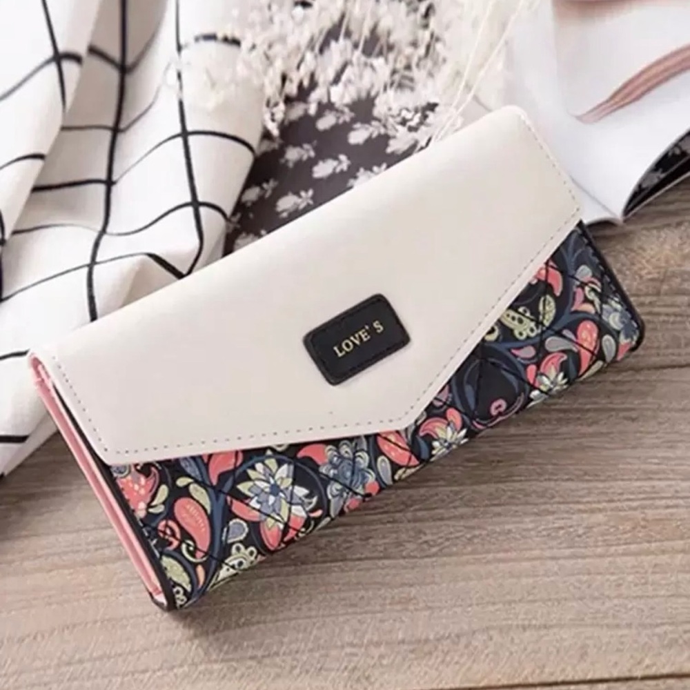 Women's Wallet - Cream and Multicolor Floral